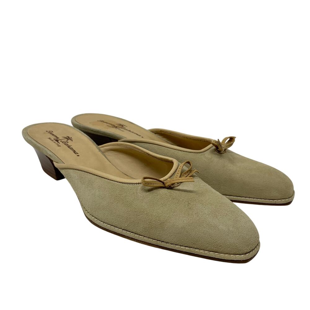 Tommy Bahama Heeled Mule Slip On Womens Size 6 Beige Suede Leather